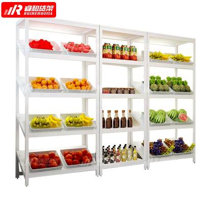 China Canton Single-Sided Steel Wooden Supplier Fashion Market Mini Grocery Fruit and Vegetable Display Rack Mini Fruit and Vegetable Rack for sale