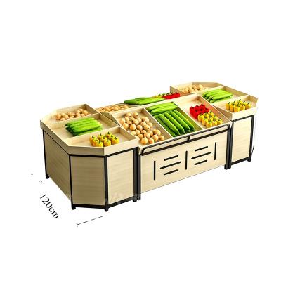 China 120KGS/Layer Supermarket Vegetable And Fruit Display Design Single Sided Heavy Duty Steel Wooden Shelf for sale