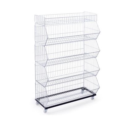 China Single sided heavy duty steel protable wire mesh supermarket floor display rack promotion retail store food display stand for sale