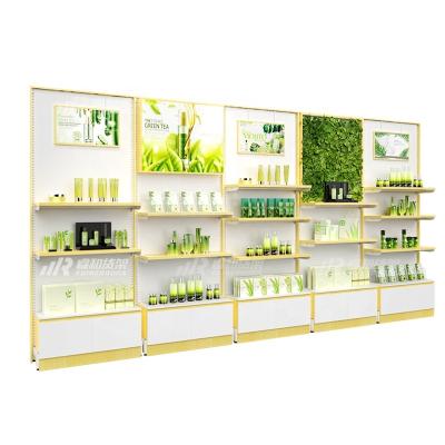 China Single Sided Professional Custom Cosmetic Display Stand Skin Care Products Shelf Cabinet Display Stand for sale