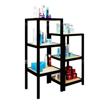 China Single sided modern steel wooden beauty shop display racks essential fashion skin care oild display stand rack for sale