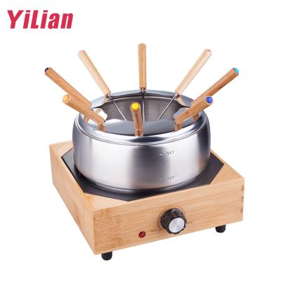 China 304 Steel Sustainable Electric Bamboo Fondue Tapas Melting Pot Tray Stainless Steel Electric Bamboo Fondue Tapas Melting Pot Tray Household Household 8 People Hot Pot for sale