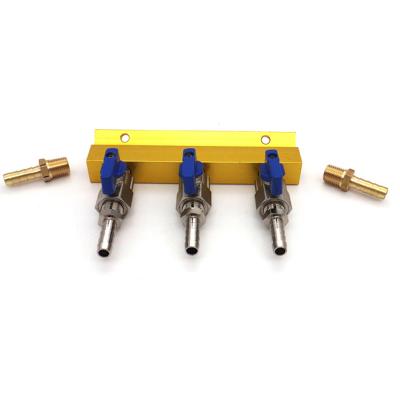 China Aluminum Alloy General High Pressure Manual 1/4 NPT Gas Distribution Brass Yellow Diverse CO2 Spliter With Brass Ball Valve for sale