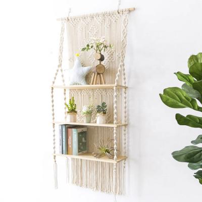 China Houseware Macrame Shelf Macrame Wall Hanging Tapestry Home Boho Wooden Floating Decorations for sale