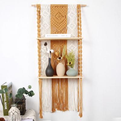 China Eco-Friendly Macrame Wall Hanging Shelf Macrame Shelf with for Plants and Decor Cotton Rope Floating Shelves for sale