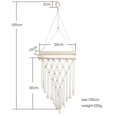 China Macrame Wall Hanging Shelf Rope Swing Storage Shelf Bohemian Floating Wood Decor for Living Room Bedroom Bathroom or Office for sale