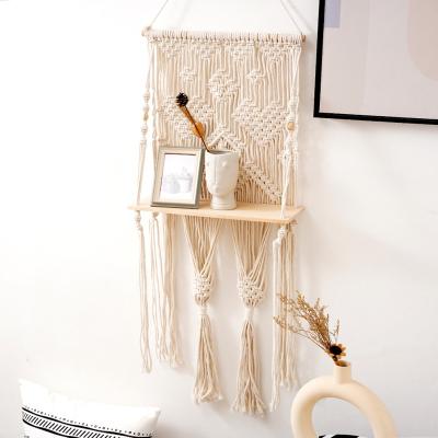 China eco-friendly handwoven macrame wall hanging rope plant hanger shelf boho decor home decorations for sale