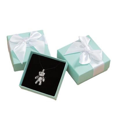 China Meijei New Style Recyclable Luxury Jewelry Gift Cardboard Paper Bangle Blue Jewelry Boxes With White Bow for sale