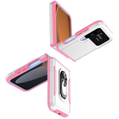 China tpu shockproof kickstand pc case phone holder ring ring cell phone hybrid cover for samsung z flip 4 magnetic case for for samsung z flip 4 for sale