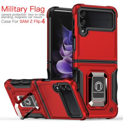 China Wholesale 360 ​​Grade Military Shockproof Ring Holder Shock Proof Mobile Back Cover TPU PC Cell Phone Cases For Samsung Z Flip 3 Flip 4 z for sale