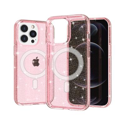 China New Glitter Trending Shockproof Bling Wireless Charging Phone Case For iPhone 14 Pro Hard Magnetic Phone Case 13 12 11 For iPhone 13 Pro for sale