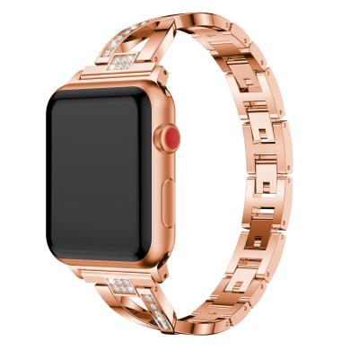 China Luxury For Apple Watch Band Buckle Strap Metal Strap Smartwatch Metal Band Stainless Steel Luxury Watch Chain With Diamond Band Strap for sale