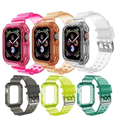 China Luxury Rubber Plastic Belts Smart Watch Sport Straps For Apple iWatch Series 2 3 4 5 Se 6 7 tpu Crystal Clear Watch Band For 38 41 42mm for sale