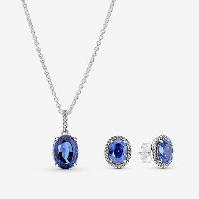 China Vintage china 925 wholesale blue stone silver jewelry necklace and earrings jewelry sets for women for sale