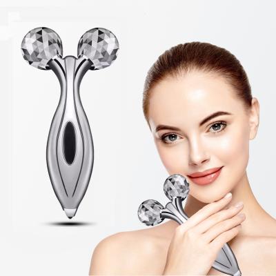 China Amazon Hot Selling Small And Portable 3D Face Body Roller Massager Repair Roller Y-shape Face Massager Sliver for sale