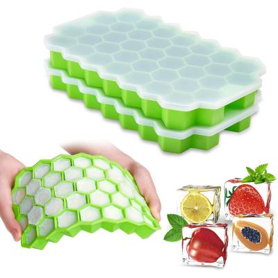 China Ice Cube Maker Hot Selling 37 Cavities Honeycomb Ice Cube Trays With Removable Lids Food Grade Silica Gel Ice Cube Mold BPA Free for sale