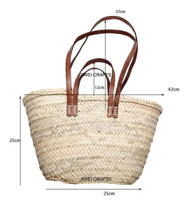 China New Fashion Beach Leather Straw Basket Tote Balanced Palmette for sale