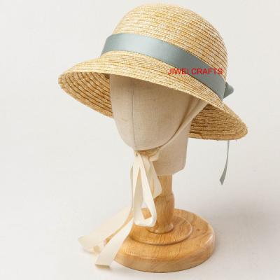 China Adjustable Beach Girth Ribbon Hat for Kids in Wheat Straw Round Shape for sale