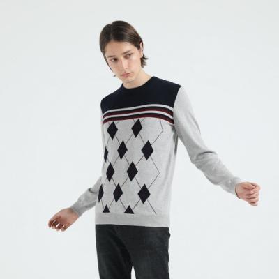 China Intarsia Diamond Shape Knitwear Basic Pullover Sweater Men's Anti-pilling BCI Cotton Computer Knitted 12GG Geometric Anti-Shrink OEM Service for sale