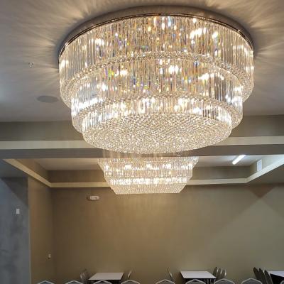 China Embeded Hotel Foyer Fixture Custom Restaurant Flush Mount Ceiling Lighting Luxury Round Crystal Chandelier for sale