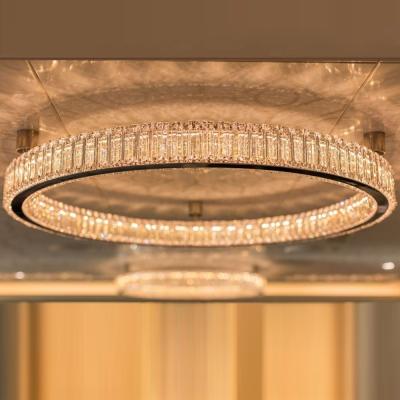 China Modern hotel for high ceilings light fixtures led dimmable circular modern ring crystal chandelier for sale