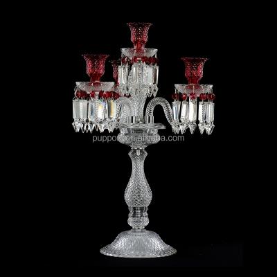 China Classic French Style 4 Candle Holder Crystal Candelabra in Red and Clear for sale