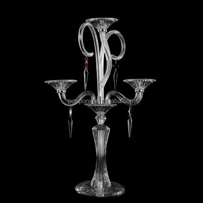 China Three Glass Candle Holder French Crystal Candelabra for sale