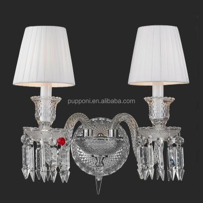 China EUROPEAN French Style Clear Crystal Wall Sconce 2 Light With White Shades for sale