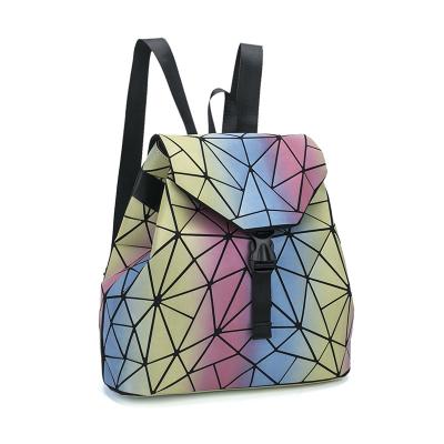 China 2021 Fashion Thoughtful Female Premium Raiwnbow Pu Backpack Student School Bag Geometric Reflective Leather Outdoor Backpack Large for sale