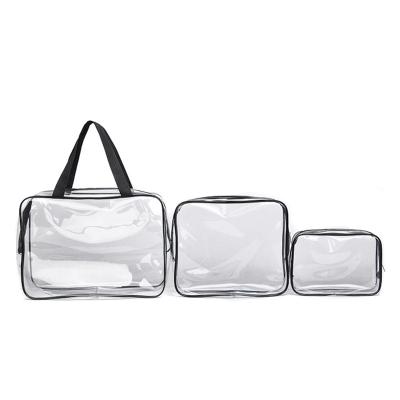 China Fashion Accept Logo Clear Makeup Bags Set Private Portable Travel Cosmetic Pouch Waterproof Airport Airline Bags Vacation Bathroom for sale