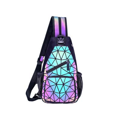 China Multi Luminous Geometric Bag Backpack Chest Function Fashion Sling Luminous Bag For Women Girls Holographic Reflective for sale