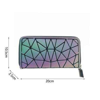 China Anti Theft Accept Logo Long Custom Geometric Bright Wallets Women Holographic Reflective Purse Card Holder Clutch With Zipper Pocket for sale