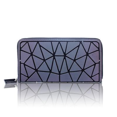 China Bright Women Changing Running Luxury Iridescent Geometric Color Lattice Long Wallets Zip Around Clutch Purse for sale