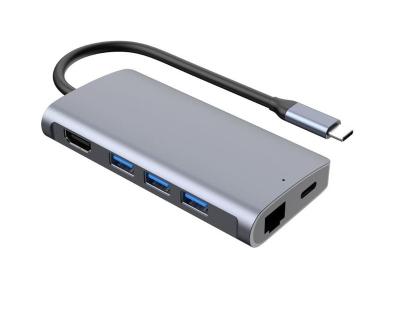 China Aluminum Alloy+ABS 7 In 1 USB3.0 USB3.1 USB-C USB3.0 USB3.1 USB-C Type C USB SD-MI Card Reader Aluminum Type-C Hub for sale