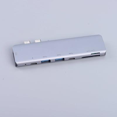 China Aluminum Alloy+ABS 7 In 2 USB C Hub 3.0 Hub Adapter USB Type C With 2 Ports 3.0 Hub And SD TF Card Reader For the lab top for sale