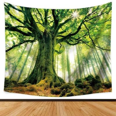 China Smooth Custom Magical Natural Forest Printed Retro Tree of Life Mushroom Tapestry Large Tree Green Nature Tapestry Wall Tapestry for sale