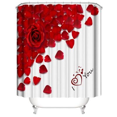 China Wholesale Waterproof Polyester Love Heart Design Shower Curtains Valentine Shower Curtain for sale