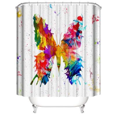 China Viable Wholesale Pink 3d Butterfly Pattern Cartoon Bath Shower Curtains Strawberry Shower Curtain Polyester for sale