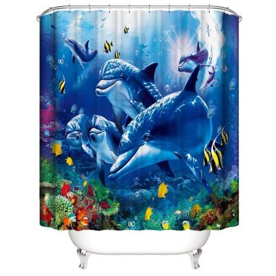 China Viable Wholesale Custom Printed Polyester Kids Bathroom Shower Curtain 3D Anti Mold Cute Sea Animals for sale