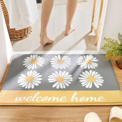 China Wholesale Washable Floral Banana Leaf Summer Plant Door Mat Flannel Living Room Daisy Mat Green Small for sale