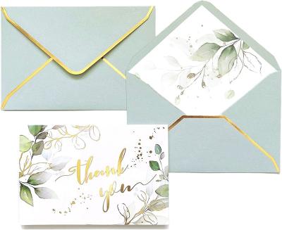 China Wedding Decoration CustomizedGreen and Eucalyptus Watercolor Design engagement birthday party Gold stamping greeting card with envelope for sale