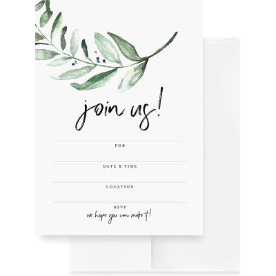 China Wedding Decoration Customized rural green wedding reception for bride or engagement birthday party 12.7 cm x 17.8 cm invitation letter with envelop for sale