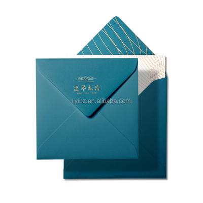 China Handmade 3.6 inch square green gilded invitation letter with inner card envelope customization for sale