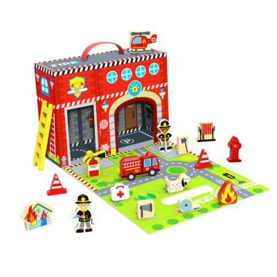 China 2020 Children's fire station smart colorful/safe/environmental high quality wooden box for sale