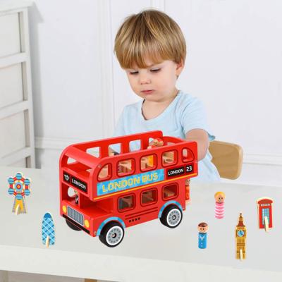 China Colorful/Safe/Environmental TOOKY TOY New Design Wooden London Bus Toys For Children for sale