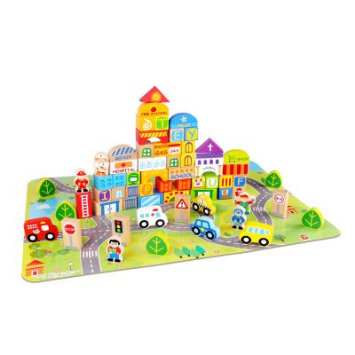 China 100pcs Colorful Colorful/Safe/Environmental Toy City Building Block Educational Wooden Toy Block Set for sale