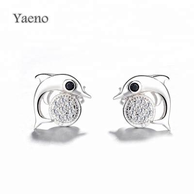 China New Silver Zircon 925 Sterling Silver Cz Dolphin Stud Earrings For Women for sale