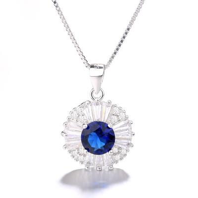 China Fashion Romantic Classic Sapphire Jewelry Color Stone 925 Pure Silver Pendant Necklace For Women for sale