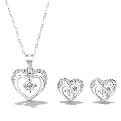 China Factory Wholesale Romantic Solid 925 Silver Valentine Heart Shape Jewelry Set for sale