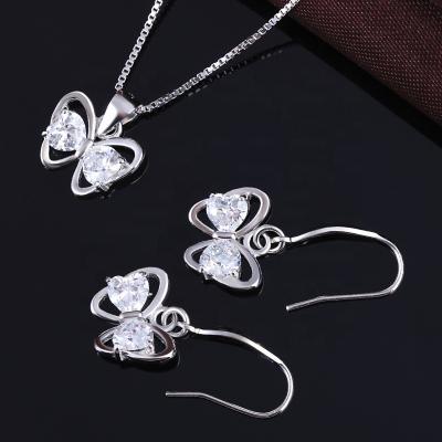 China Elegant Pendant Necklace And Earring Butterfly Jewelry Set Silver Pendant Necklace And Earring for sale